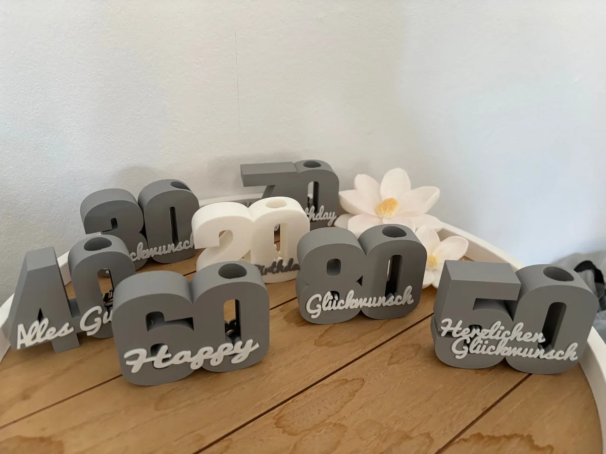Set de portavelas con números de cumpleaños 20, 30, 40, 50, 60, 70, 80